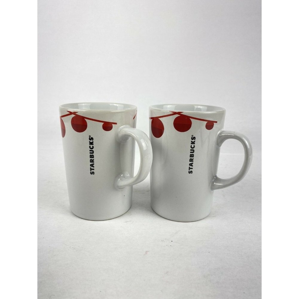 Starbucks 2012 Coffee Cup Mug Set Christmas Balls Set Of Two 10.8 OZ